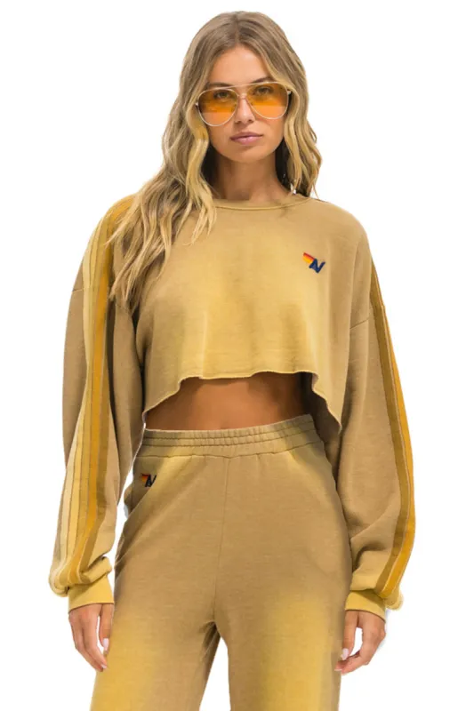 CLASSIC STRIPE CROPPED CREW SWEATSHIRT RELAXED - FADED TAN sold by Aviator Nation