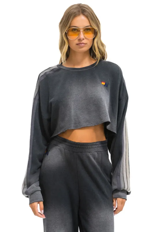 CLASSIC STRIPE CROPPED CREW SWEATSHIRT RELAXED - FADED SMOKE made by Aviator Nation