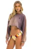 CLASSIC STRIPE CROPPED CREW SWEATSHIRT RELAXED - FADED MOCHA sold by Aviator Nation