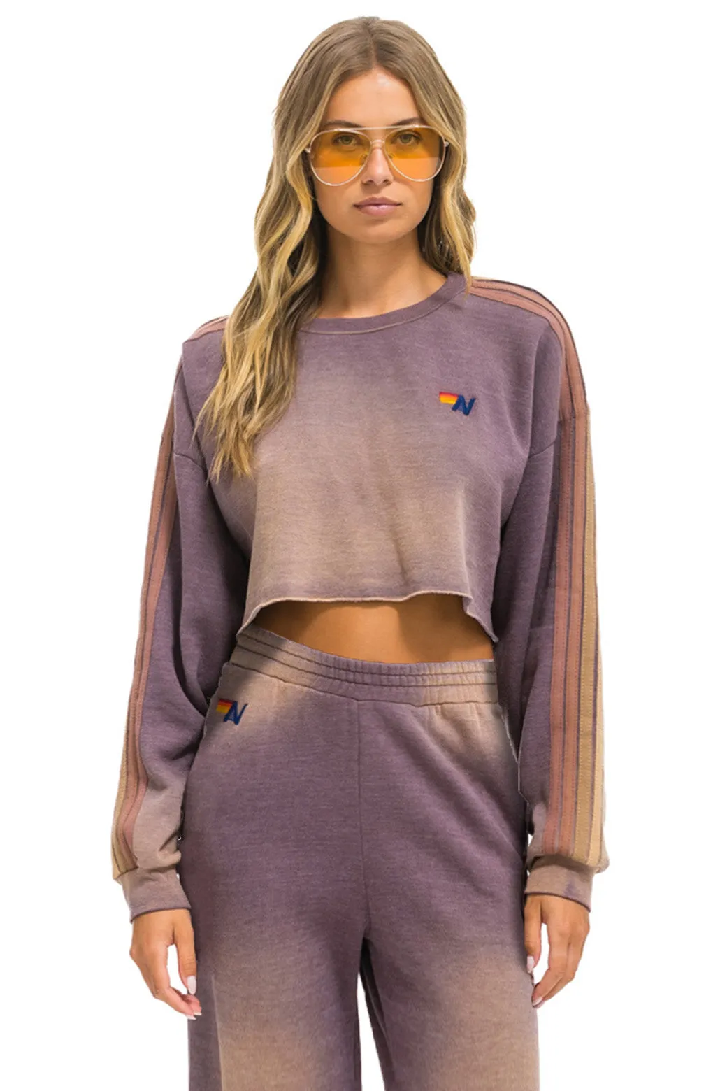 CLASSIC STRIPE CROPPED CREW SWEATSHIRT RELAXED - FADED MOCHA sold by Aviator Nation