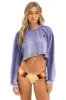 CLASSIC STRIPE CROPPED CREW SWEATSHIRT RELAXED - FADED GRAPE sold by Aviator Nation