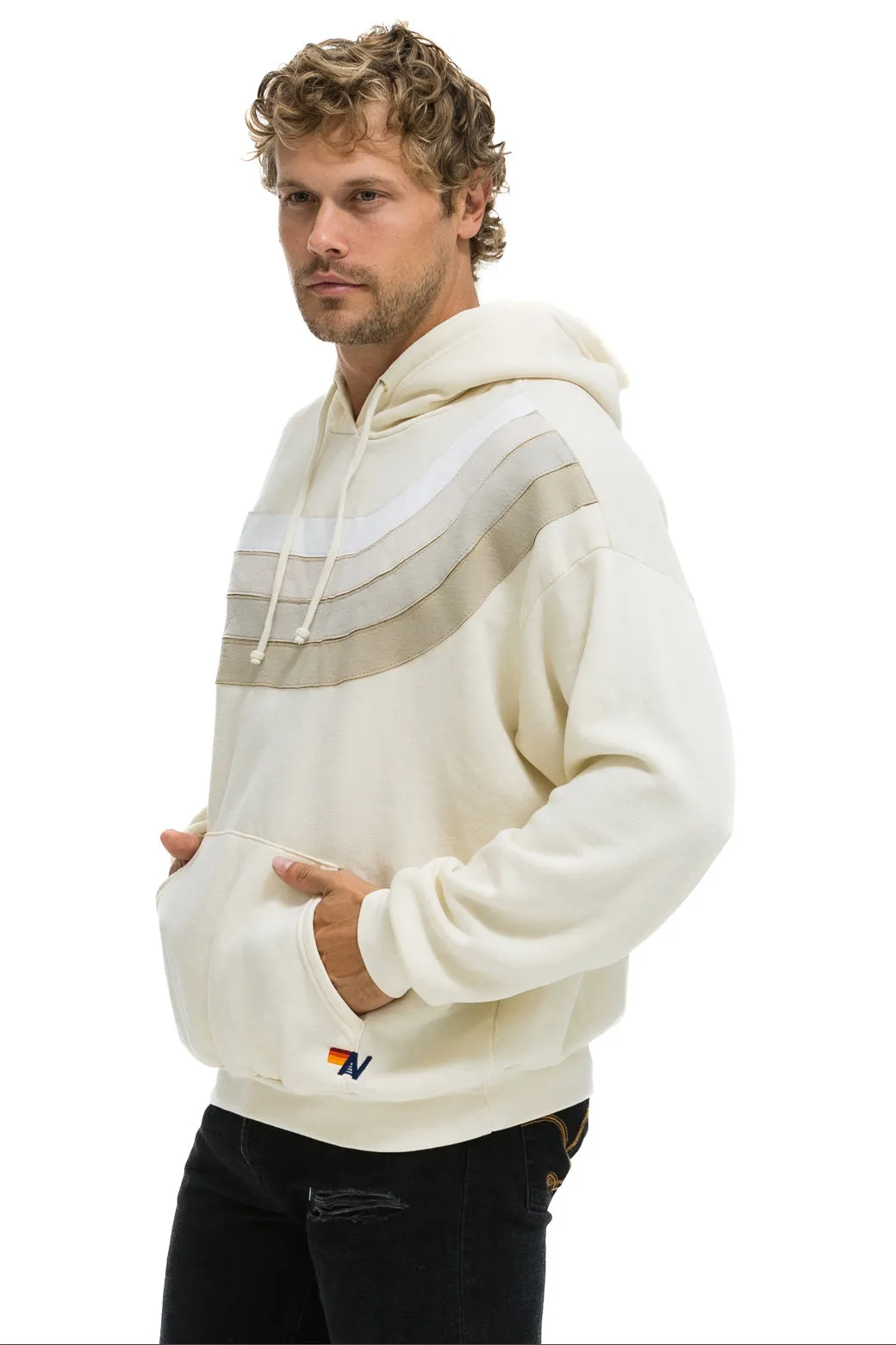 WAVE STRIPE 4 PULLOVER HOODIE RELAXED - VINTAGE WHITE // VINTAGE WHITE sold by Aviator Nation product image thumbnail 4