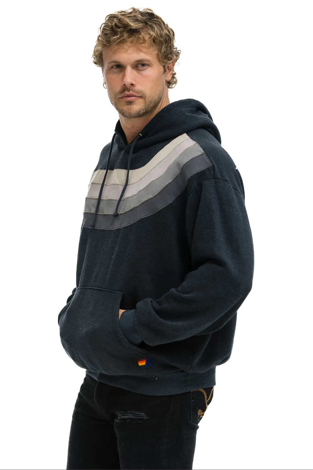 WAVE STRIPE 4 PULLOVER HOODIE RELAXED - CHARCOAL // CHARCOAL sold by Aviator Nation product image thumbnail 4
