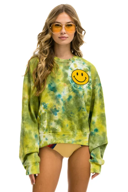HAND DYED SMILEY 2 CREW SWEATSHIRT RELAXED - TIE DYE GREEN YELLOW sold by Aviator Nation