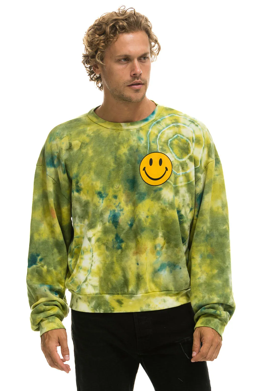 HAND DYED SMILEY 2 CREW SWEATSHIRT RELAXED - TIE DYE GREEN YELLOW sold by Aviator Nation product image thumbnail 5