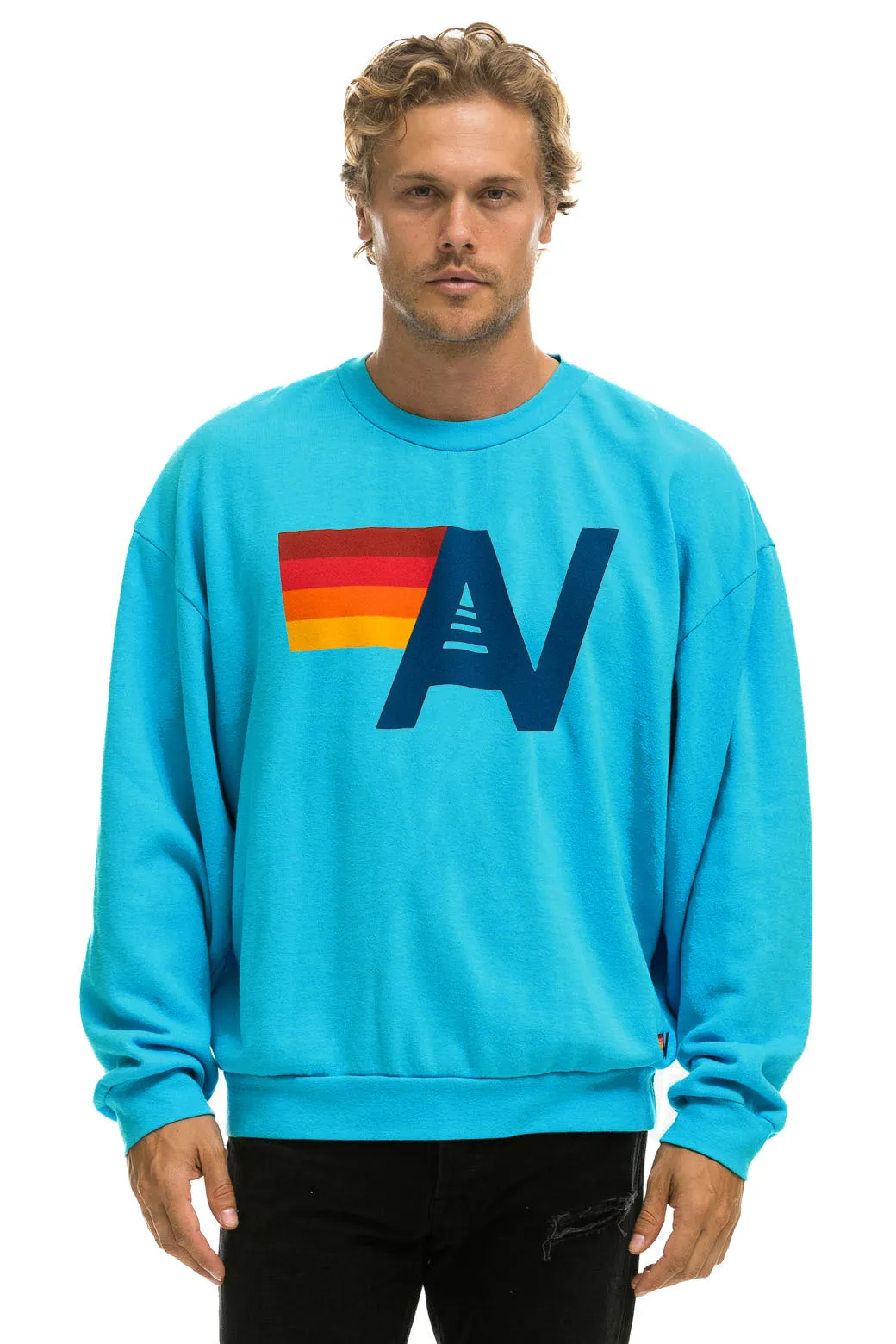 LOGO RELAXED CREW SWEATSHIRT - NEON BLUE sold by Aviator Nation product image thumbnail 2