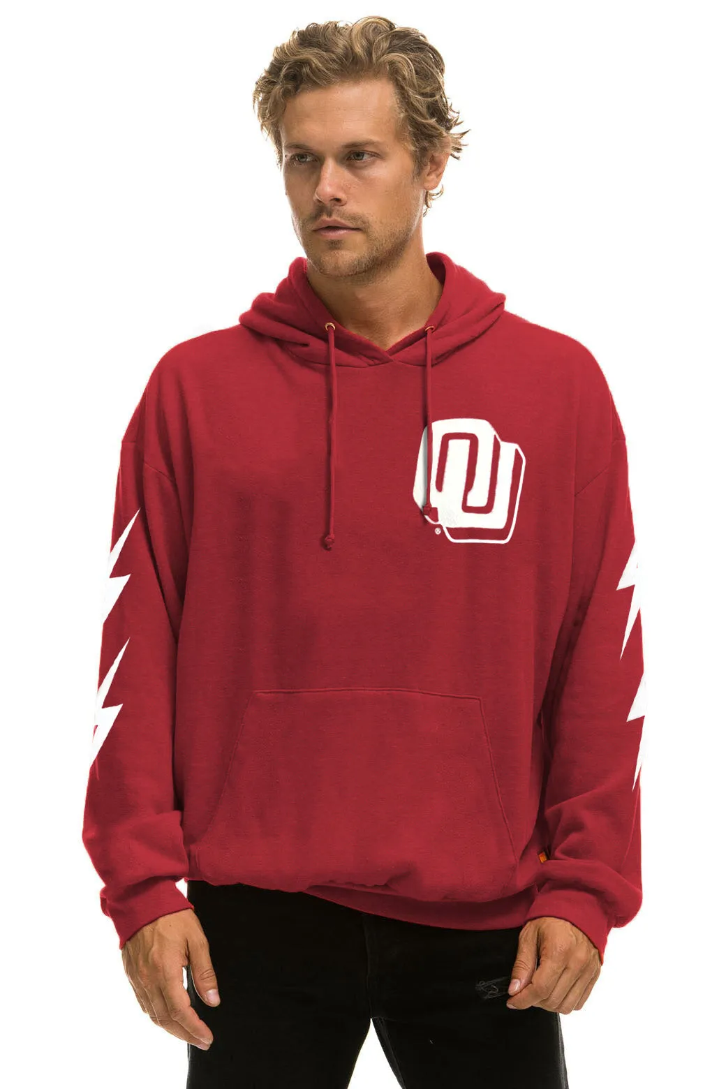UNIVERSITY OF OKLAHOMA BOLT 4 PULLOVER HOODIE RELAXED - CRIMSON sold by Aviator Nation product image thumbnail 2