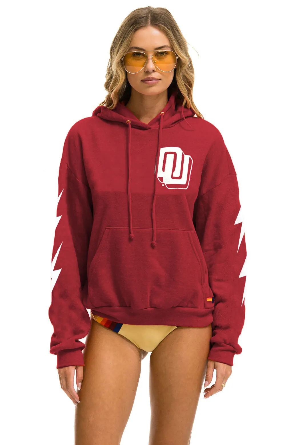 UNIVERSITY OF OKLAHOMA BOLT 4 PULLOVER HOODIE RELAXED - CRIMSON sold by Aviator Nation