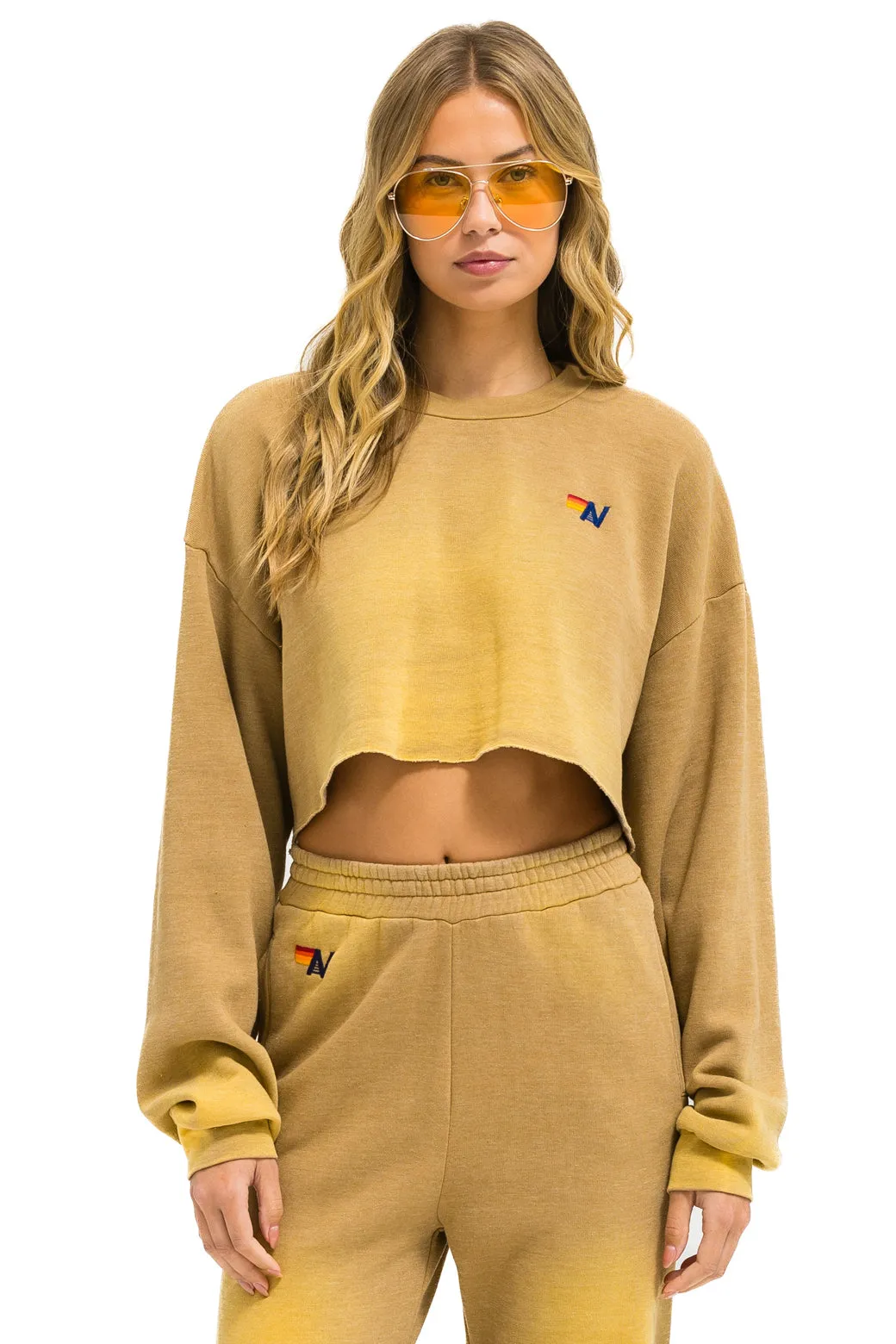 ESSENTIAL CROPPED CREW SWEATSHIRT RELAXED - FADED TAN sold by Aviator Nation