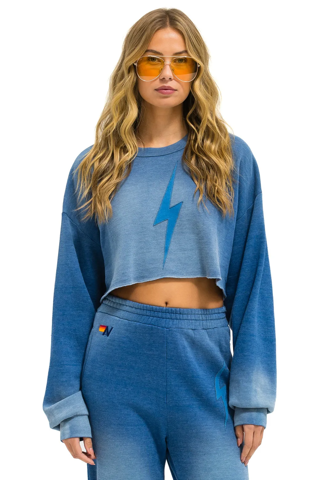 BOLT STITCH CROPPED CREW SWEATSHIRT RELAXED - FADED WATER sold by Aviator Nation