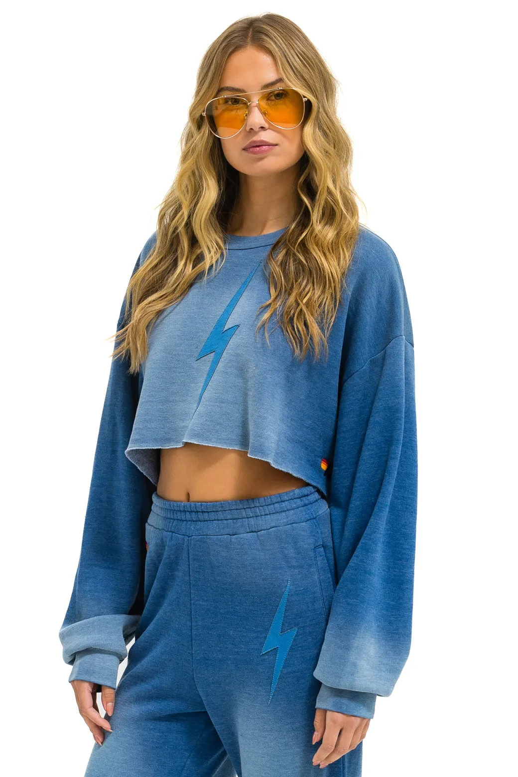 BOLT STITCH CROPPED CREW SWEATSHIRT RELAXED - FADED WATER sold by Aviator Nation product image thumbnail 3