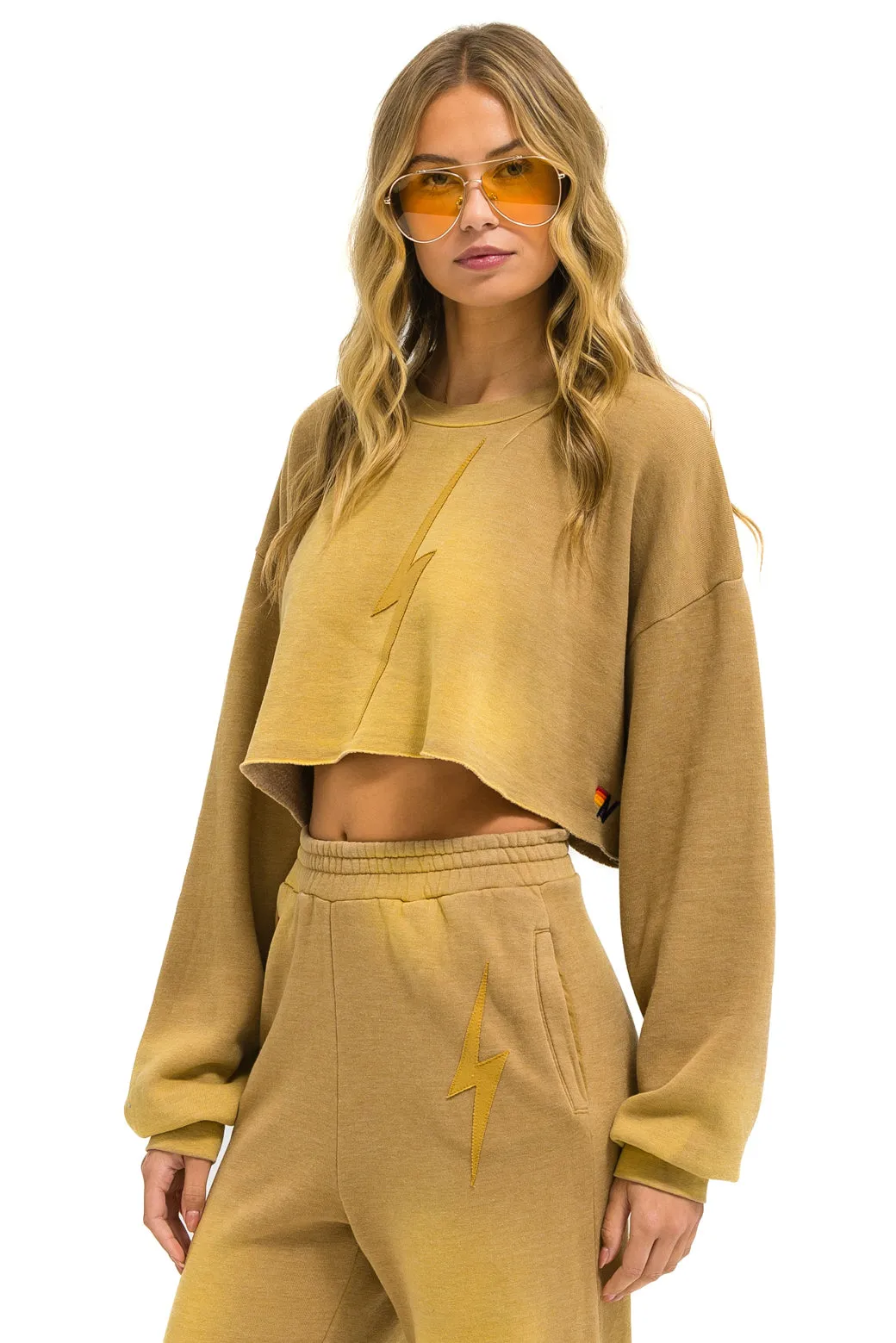 BOLT STITCH CROPPED CREW SWEATSHIRT RELAXED - FADED TAN sold by Aviator Nation product image thumbnail 2