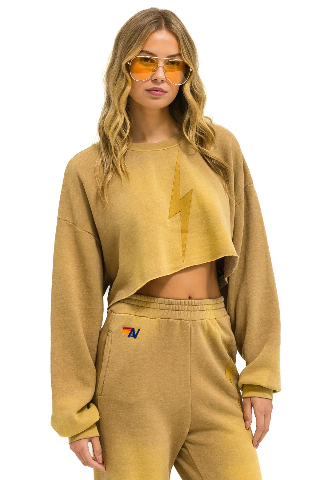 BOLT STITCH CROPPED CREW SWEATSHIRT RELAXED - FADED TAN sold by Aviator Nation product image thumbnail 3