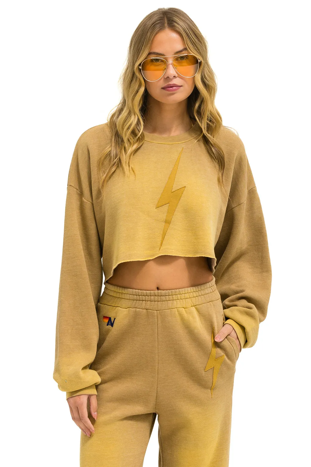 BOLT STITCH CROPPED CREW SWEATSHIRT RELAXED - FADED TAN sold by Aviator Nation