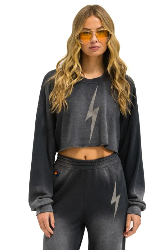 BOLT STITCH CROPPED CREW SWEATSHIRT RELAXED - FADED SMOKE sold by Aviator Nation