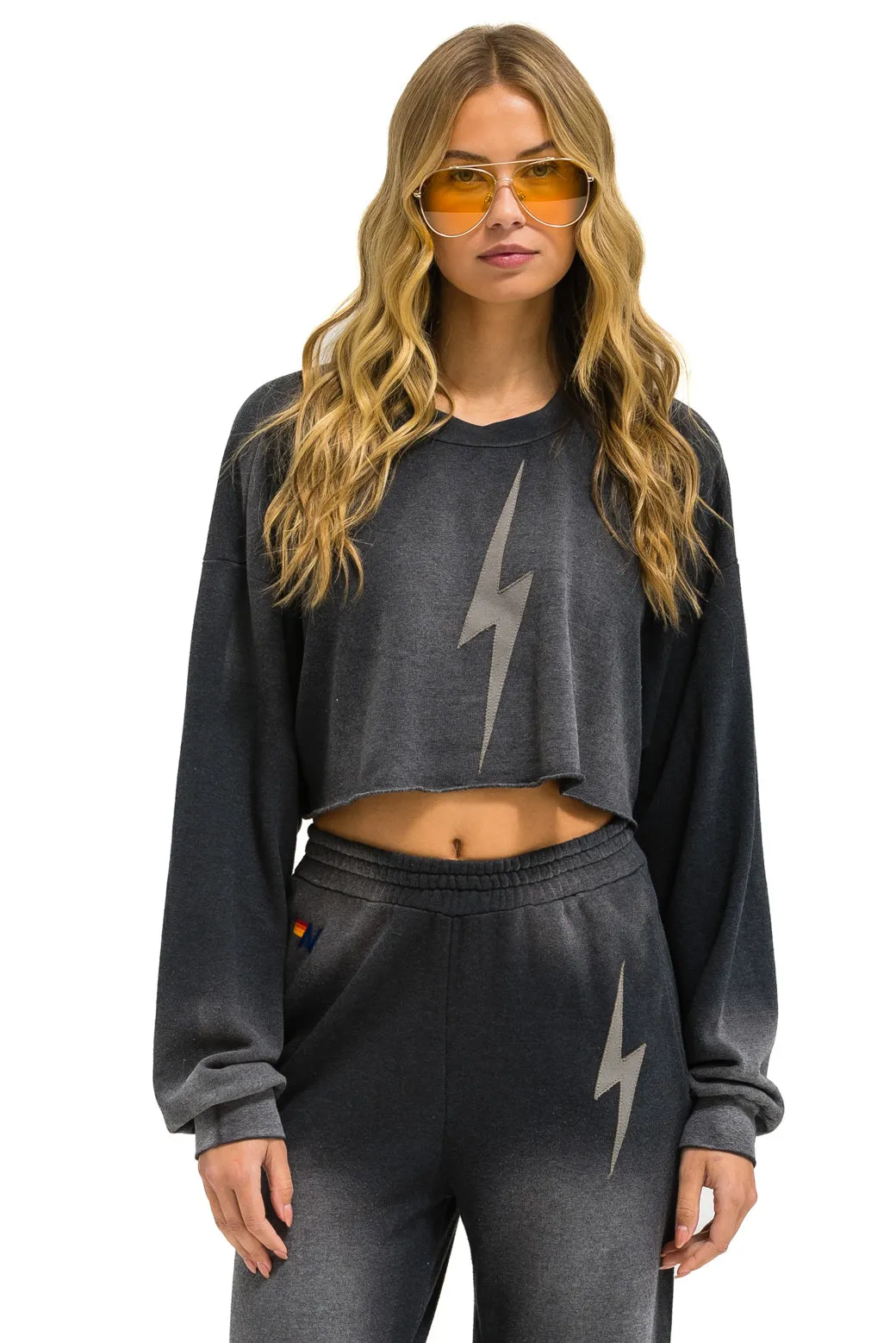 BOLT STITCH CROPPED CREW SWEATSHIRT RELAXED - FADED SMOKE sold by Aviator Nation
