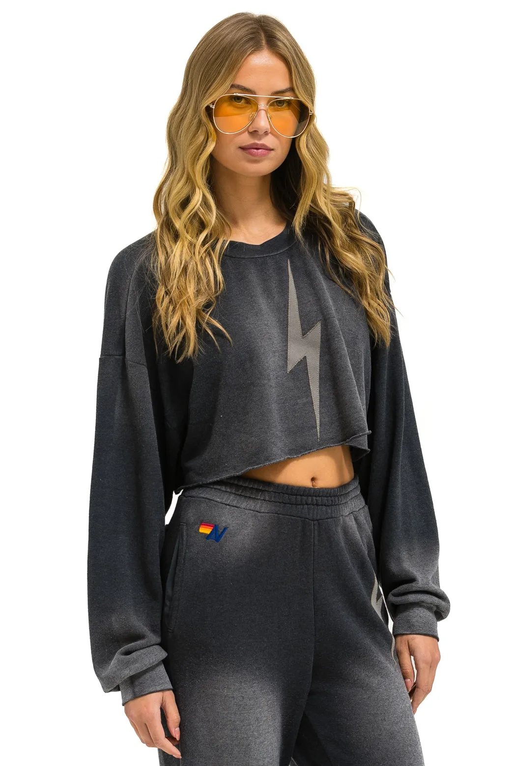 BOLT STITCH CROPPED CREW SWEATSHIRT RELAXED - FADED SMOKE sold by Aviator Nation product image thumbnail 3