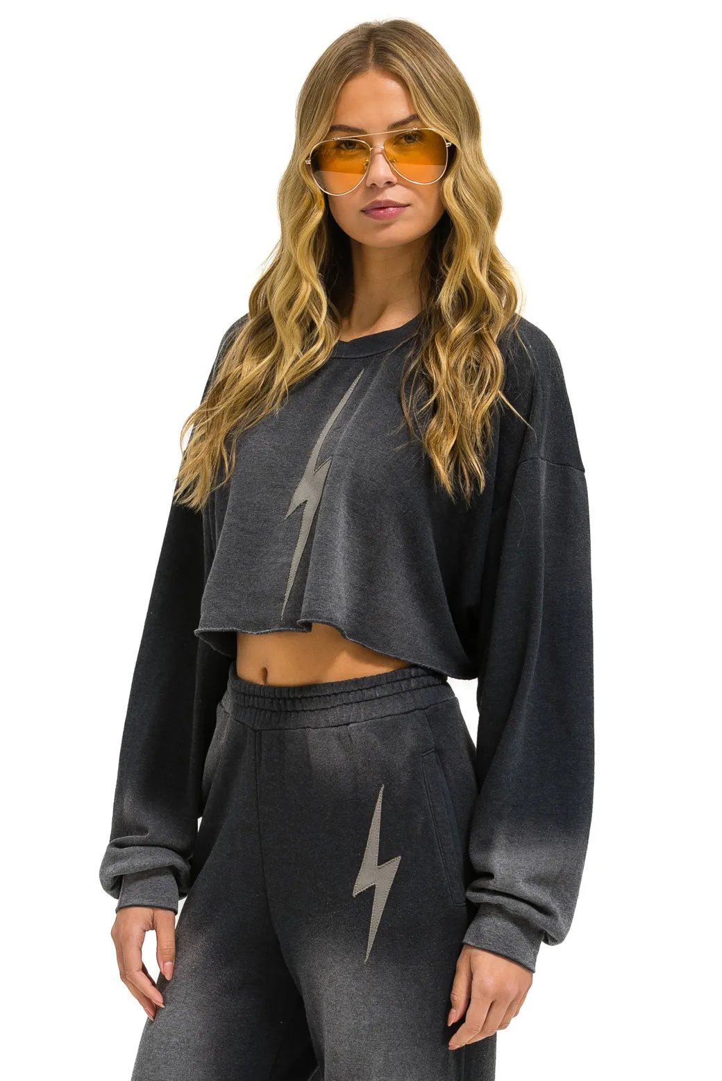 BOLT STITCH CROPPED CREW SWEATSHIRT RELAXED - FADED SMOKE sold by Aviator Nation product image thumbnail 2
