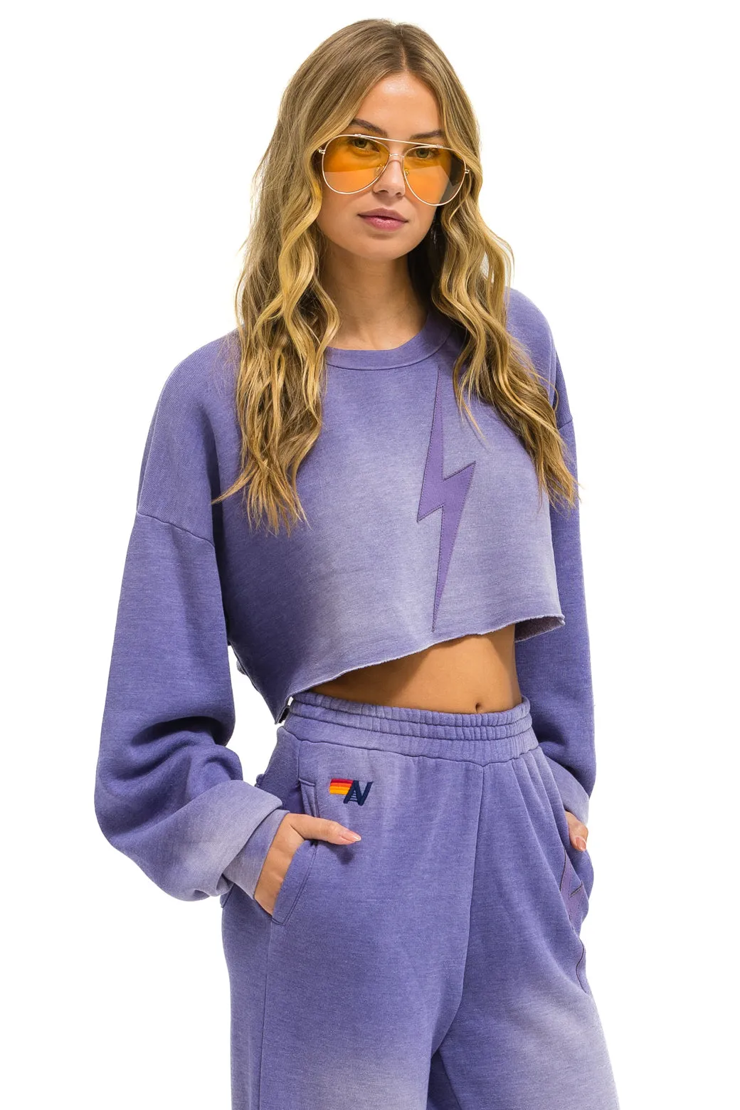 BOLT STITCH CROPPED CREW SWEATSHIRT RELAXED - FADED GRAPE sold by Aviator Nation product image thumbnail 2