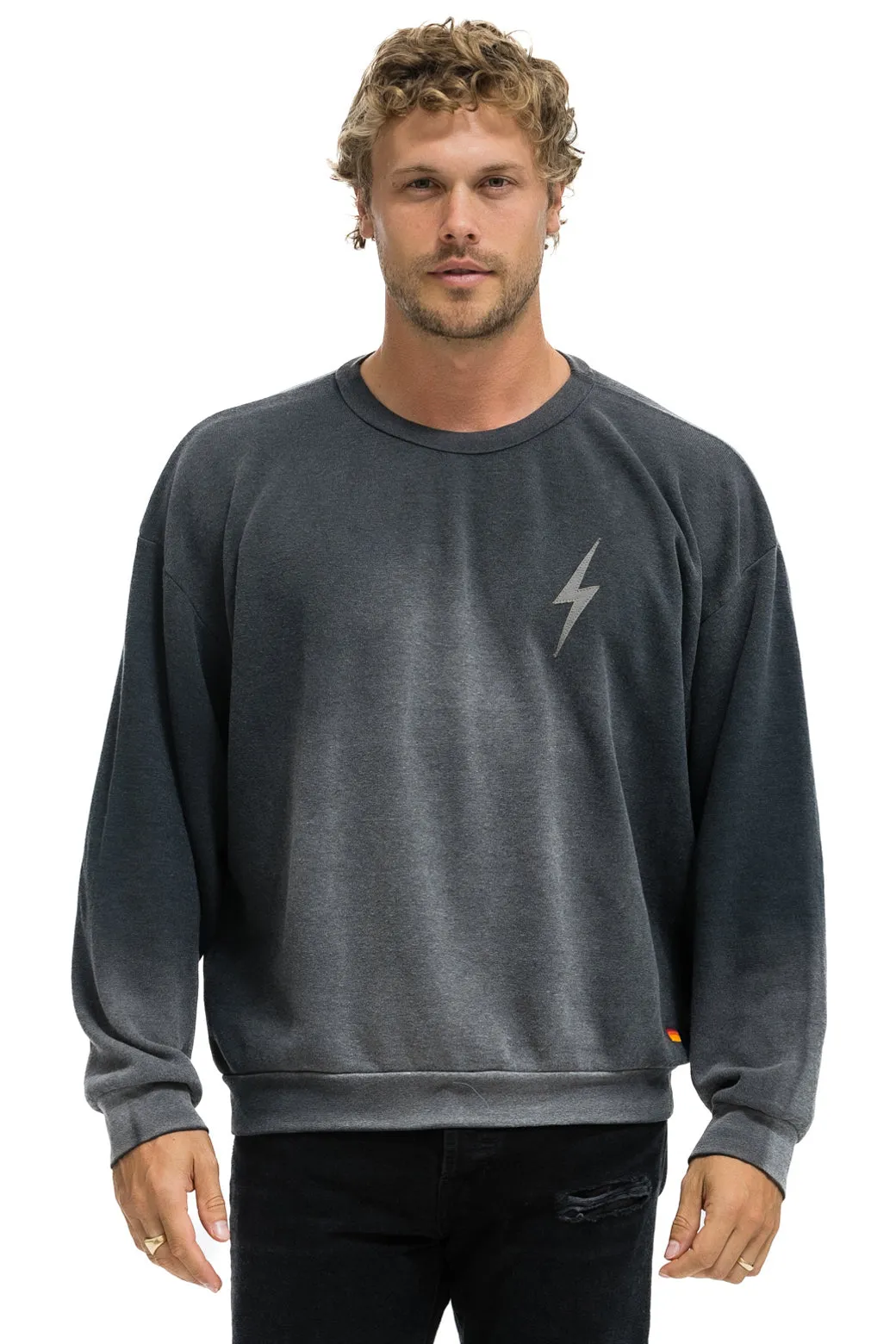 BOLT STITCH 2 RELAXED CREW SWEATSHIRT - FADED SMOKE sold by Aviator Nation product image thumbnail 2