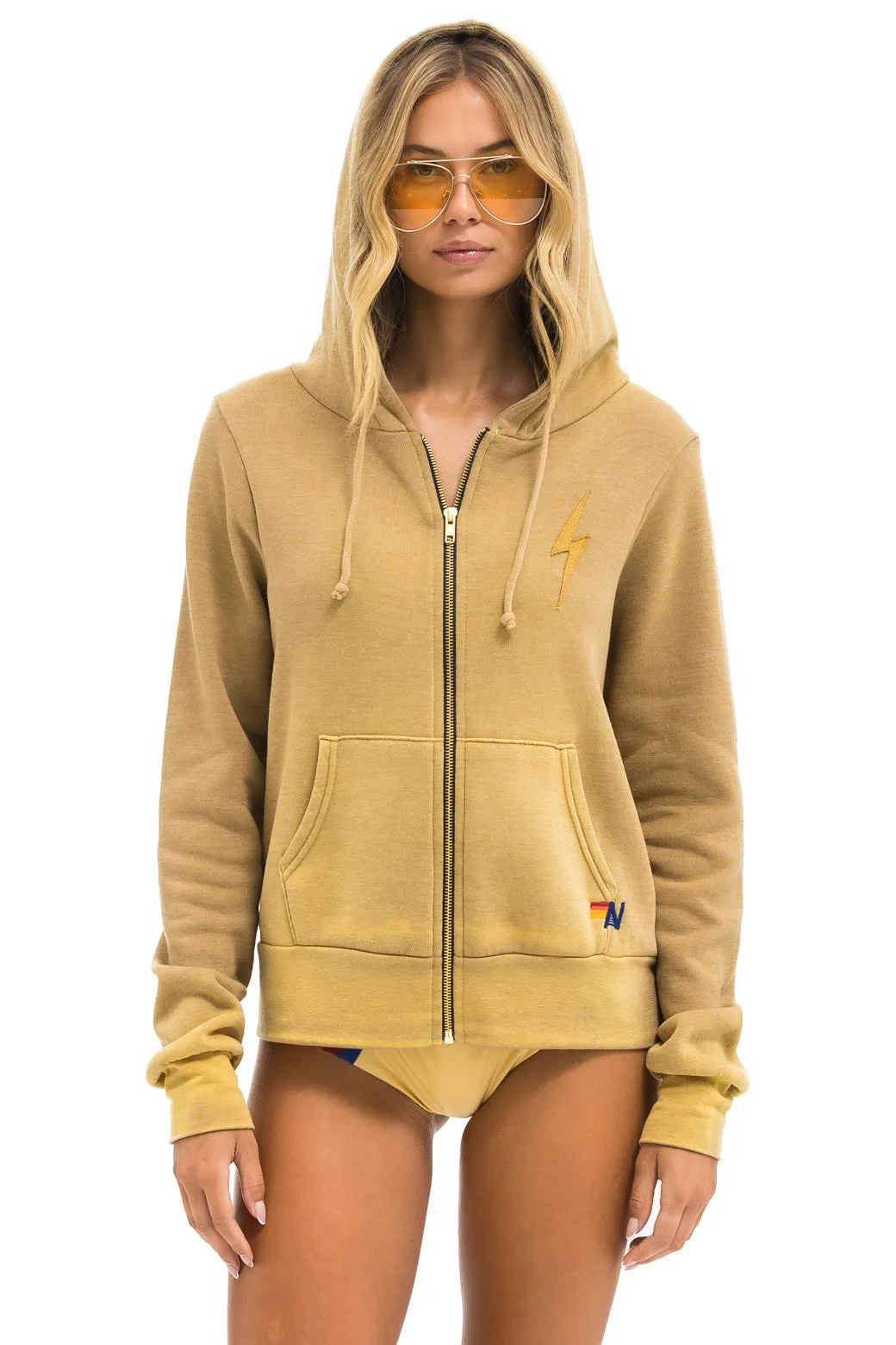 BOLT STITCH 2 ZIP HOODIE - FADED TAN sold by Aviator Nation