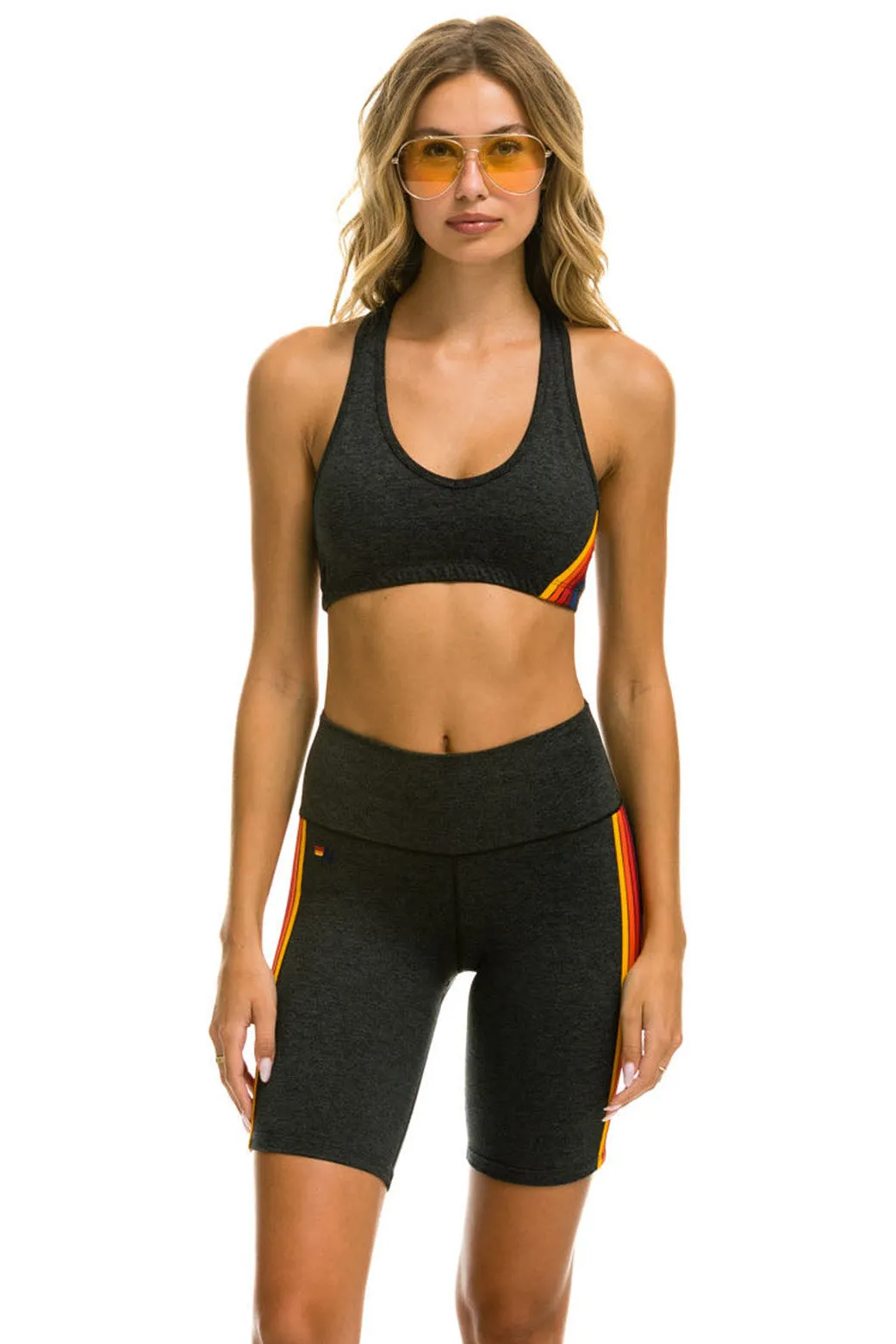 MEMBER EXCLUSIVE: 5 STRIPE RAINBOW 8 IN INSEAM HI-RISE BIKER SHORT - CHARCOAL sold by Aviator Nation product image thumbnail 2