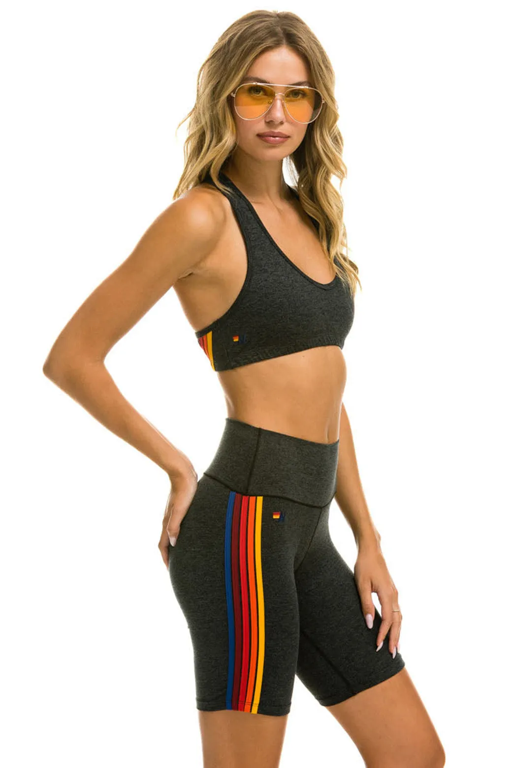 MEMBER EXCLUSIVE: 5 STRIPE RAINBOW 8 IN INSEAM HI-RISE BIKER SHORT - CHARCOAL sold by Aviator Nation product image thumbnail 4