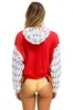 MEMBER EXCLUSIVE: AVIATOR BOLT COLOR BLOCK W/ BOLT EMBROIDERY RELAXED CROPPED PULLOVER HOODIE - RED // USA sold by Aviator Nation