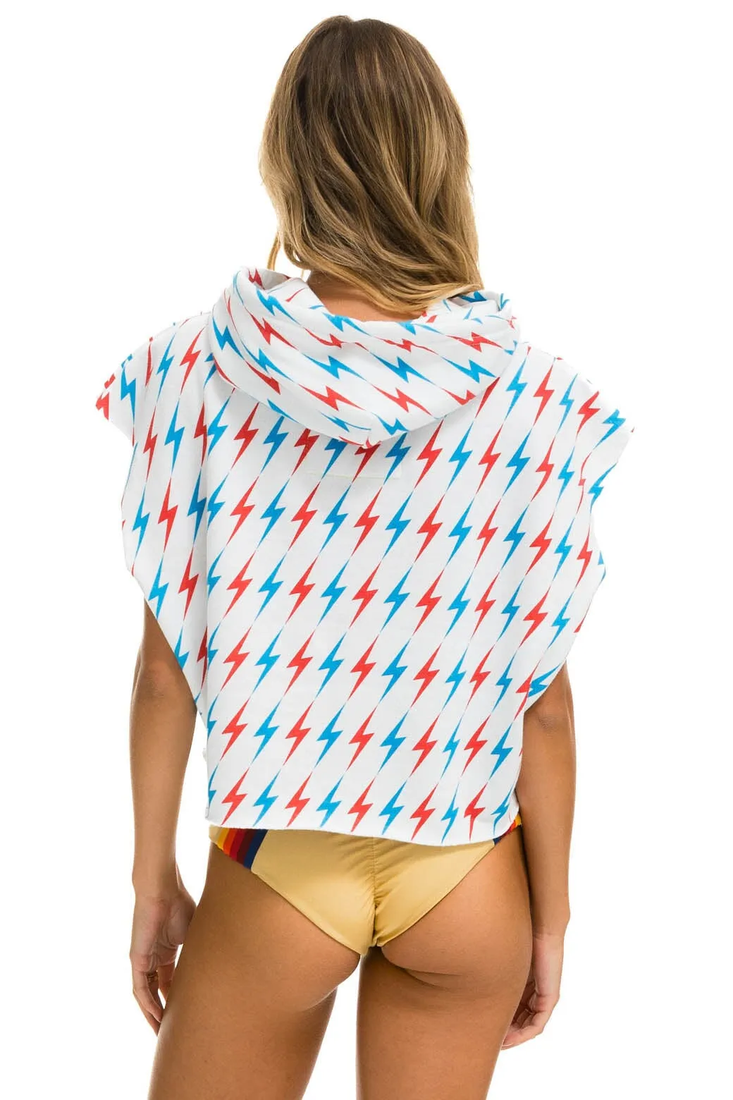 MEMBER EXCLUSIVE: AVIATOR BOLT SLEEVELESS RELAXED CROPPED PULLOVER HOODIE - WHITE // USA sold by Aviator Nation product image thumbnail 4