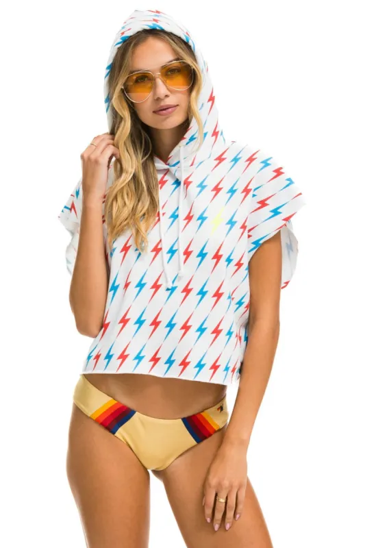 MEMBER EXCLUSIVE: AVIATOR BOLT SLEEVELESS RELAXED CROPPED PULLOVER HOODIE - WHITE // USA sold by Aviator Nation