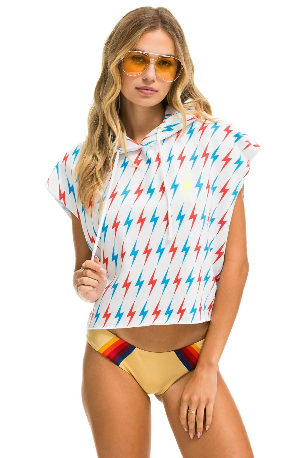 MEMBER EXCLUSIVE: AVIATOR BOLT SLEEVELESS RELAXED CROPPED PULLOVER HOODIE - WHITE // USA sold by Aviator Nation product image thumbnail 2