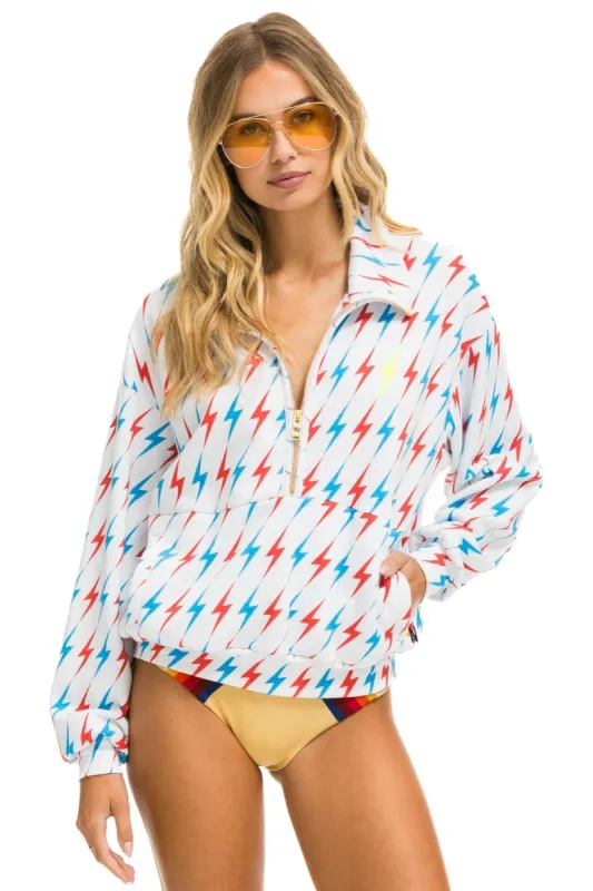 MEMBER EXCLUSIVE: AVIATOR BOLT W/ BOLT EMBROIDERY FLEECE HALF ZIP SWEATSHIRT - WHITE // USA sold by Aviator Nation