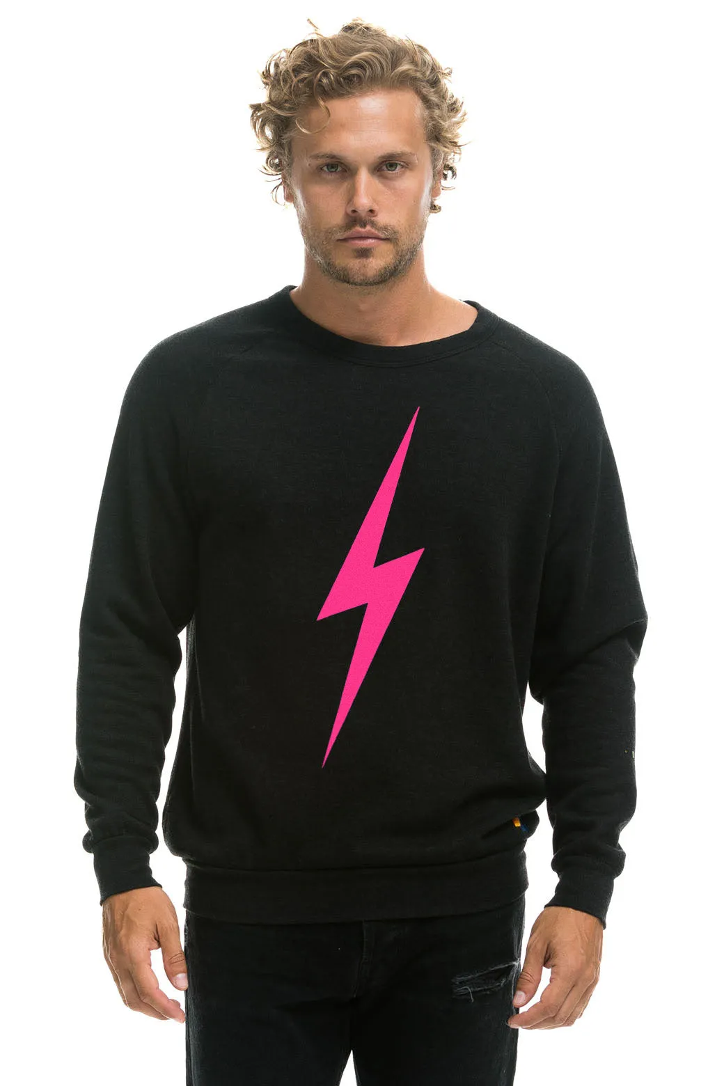 MEMBER EXCLUSIVE: BOLT CREW SWEATSHIRT - BLACK // NEON PINK sold by Aviator Nation product image thumbnail 2