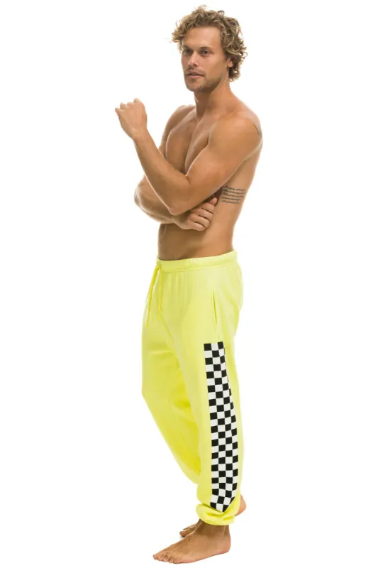 MEMBER EXCLUSIVE: CHECK LEG SWEATPANTS - NEON YELLOW sold by Aviator Nation