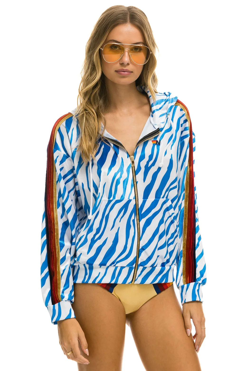 MEMBER EXCLUSIVE: CLASSIC VELVET RELAXED ZIP HOODIE - BLUE TIGER sold by Aviator Nation product image thumbnail 5