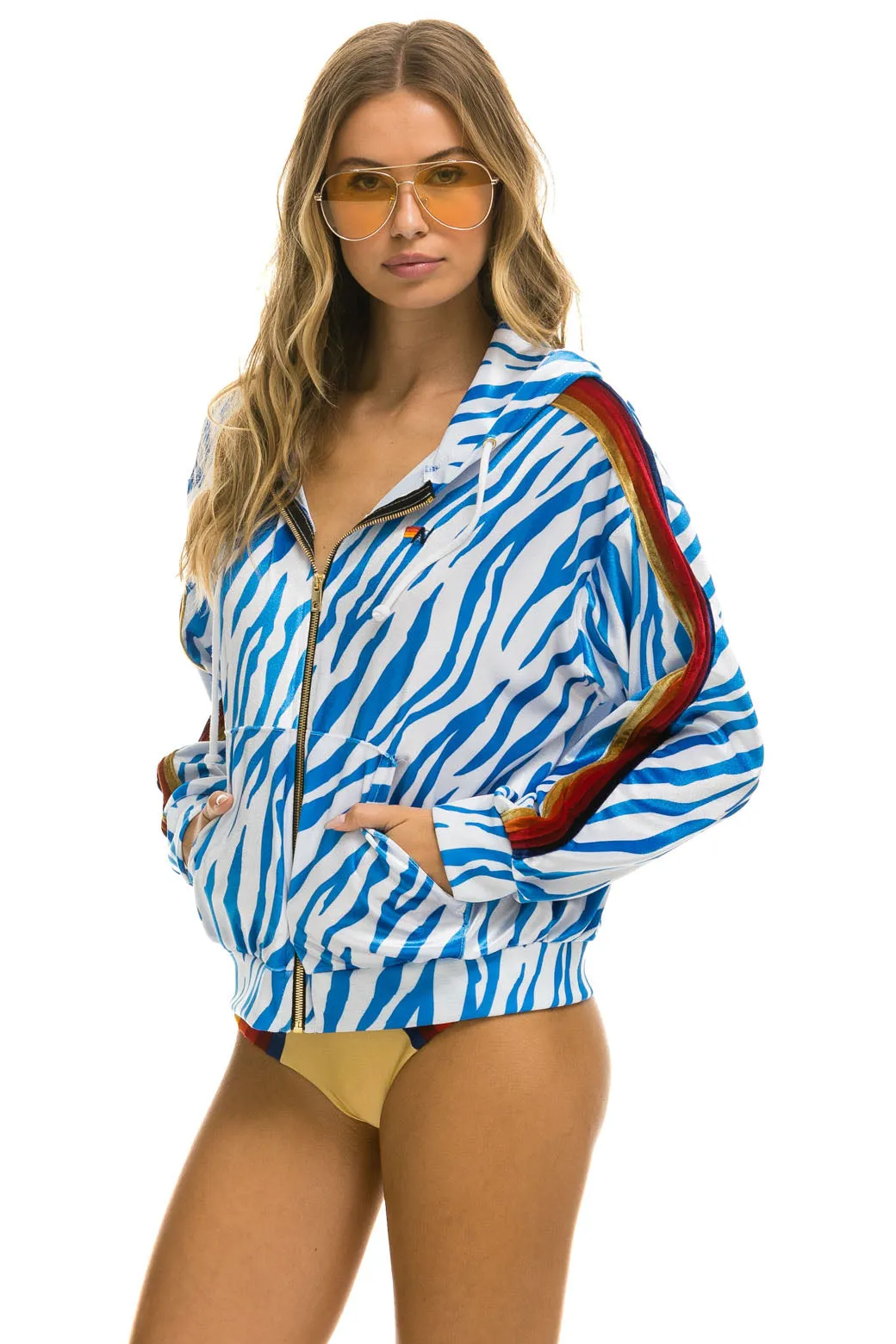 MEMBER EXCLUSIVE: CLASSIC VELVET RELAXED ZIP HOODIE - BLUE TIGER sold by Aviator Nation product image thumbnail 3