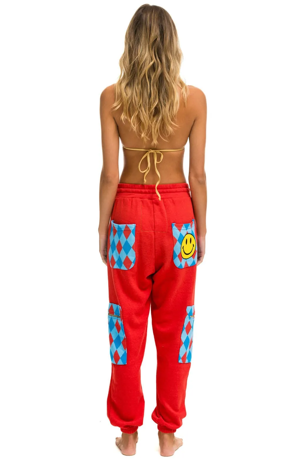 MEMBER EXCLUSIVE: DIAMOND SMILEY 2 EMBROIDERY CARGO COLOR BLOCK SWEATPANTS - RED //SKY sold by Aviator Nation product image thumbnail 3
