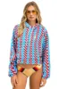 MEMBER EXCLUSIVE: GEO ZIG BOLT EMBRIODERY RELAXED CROPPED PULLOVER HOODIE - RED // BLUE sold by Aviator Nation