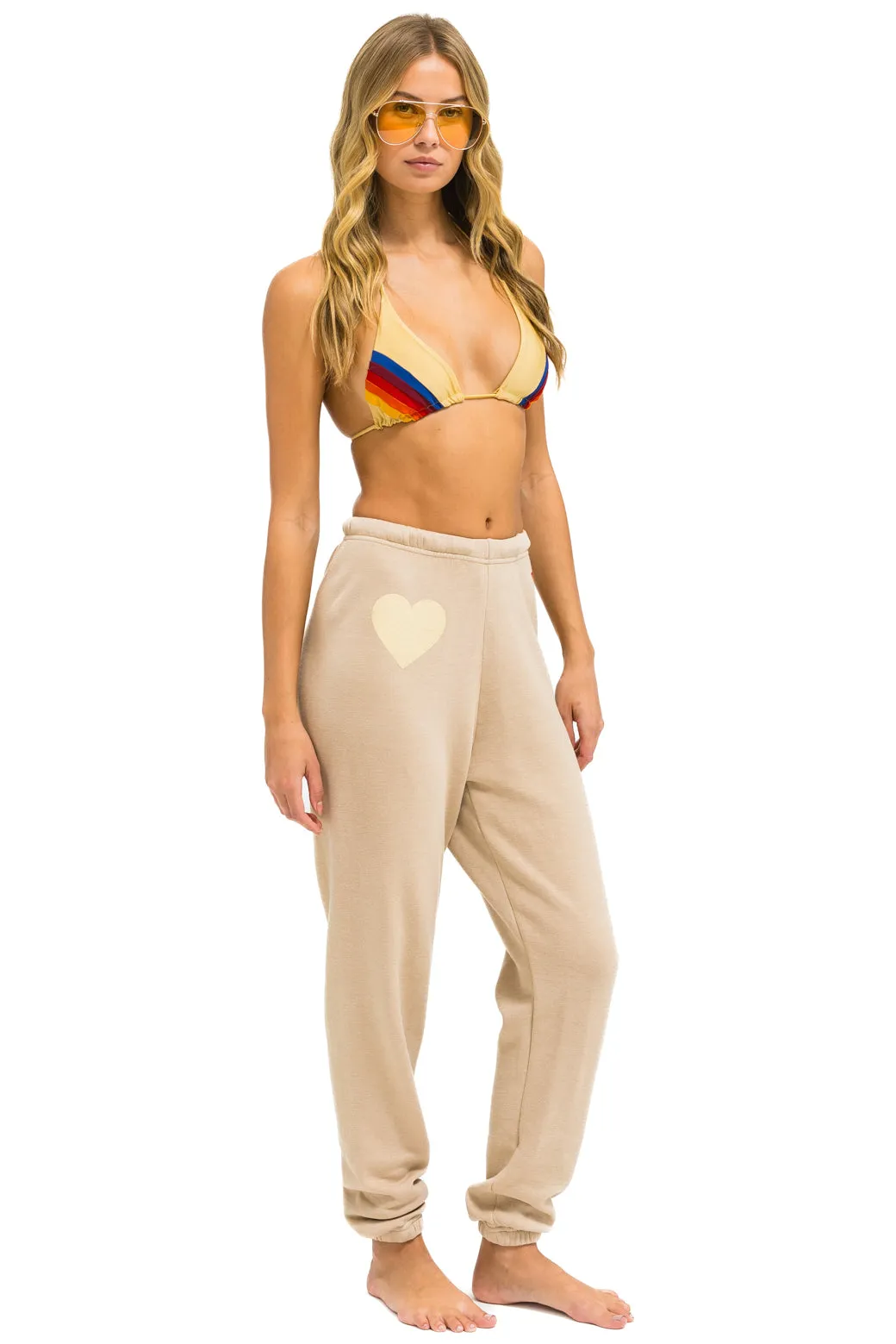 MEMBER EXCLUSIVE: GLITTER HEART SWEATPANTS - SAND // GOLD sold by Aviator Nation