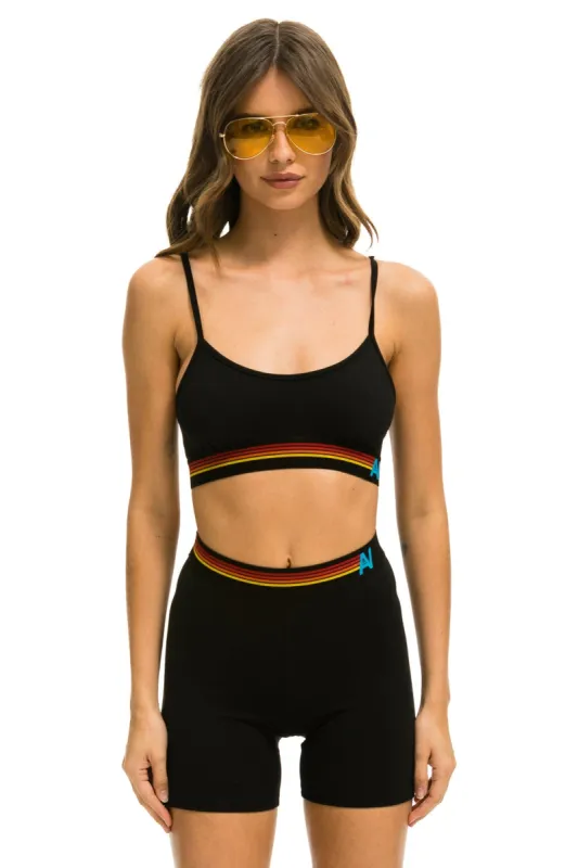 MEMBER EXCLUSIVE: LOGO 4 INCH HI-RISE BIKER SHORT - BLACK sold by Aviator Nation