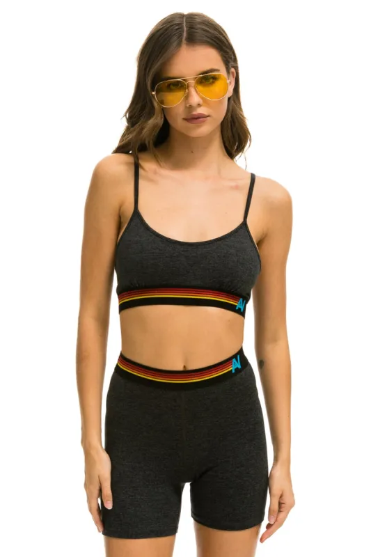 MEMBER EXCLUSIVE: LOGO 4 INCH HI-RISE BIKER SHORT - CHARCOAL sold by Aviator Nation