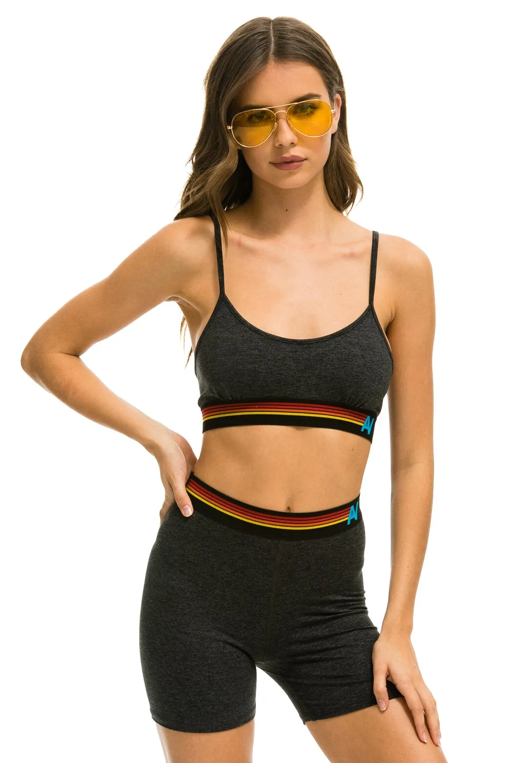 MEMBER EXCLUSIVE: LOGO 4 INCH HI-RISE BIKER SHORT - CHARCOAL sold by Aviator Nation product image thumbnail 5