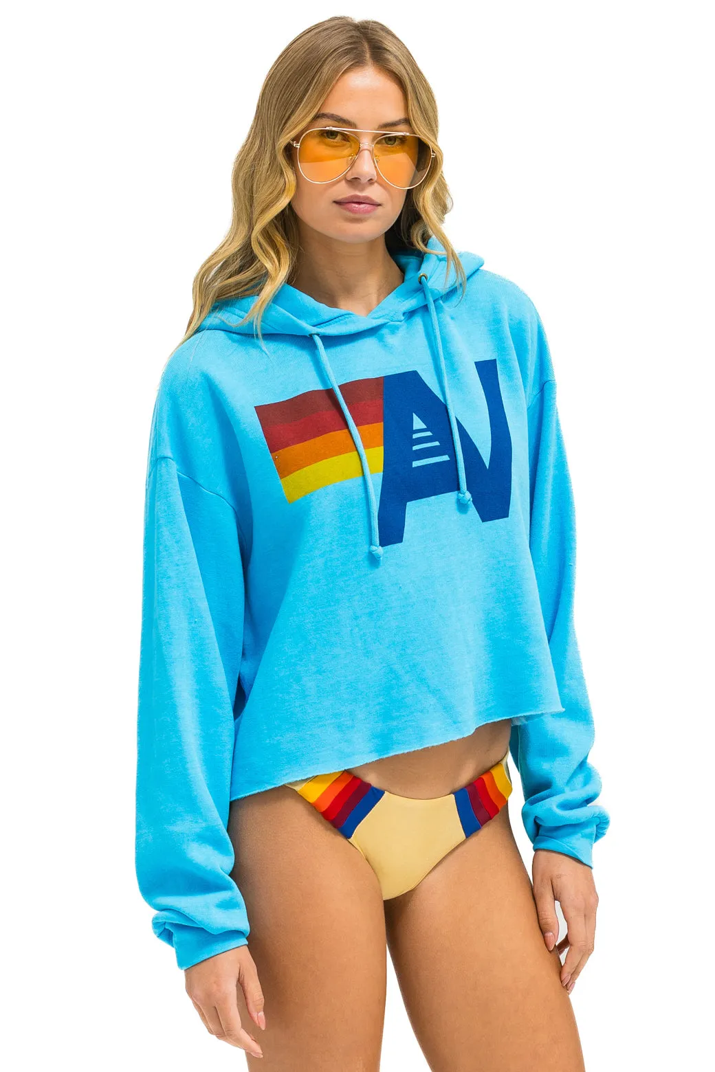 MEMBER EXCLUSIVE: LOGO CROPPED PULLOVER RELAXED HOODIE - NEON BLUE sold by Aviator Nation product image thumbnail 2