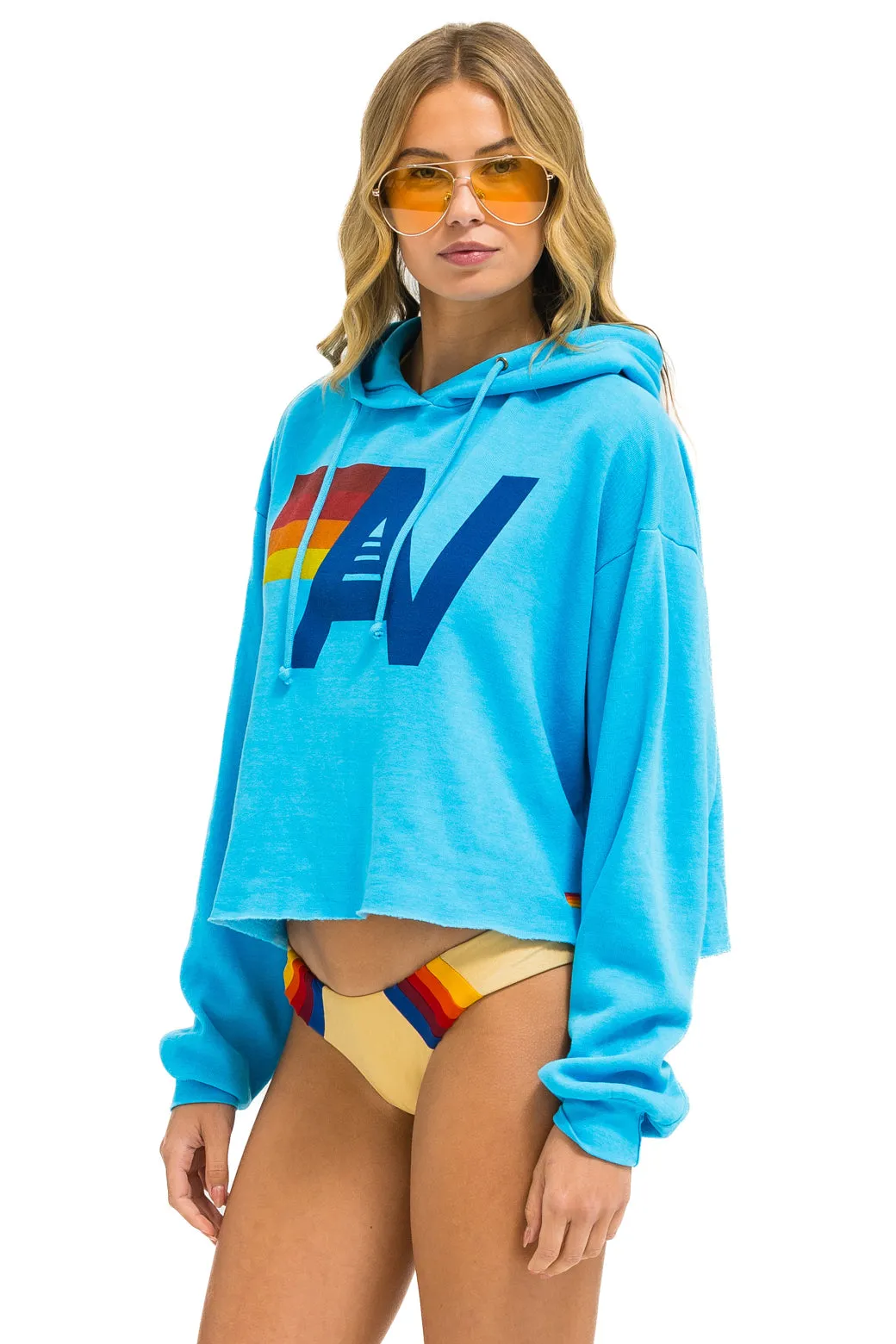 MEMBER EXCLUSIVE: LOGO CROPPED PULLOVER RELAXED HOODIE - NEON BLUE sold by Aviator Nation product image thumbnail 4