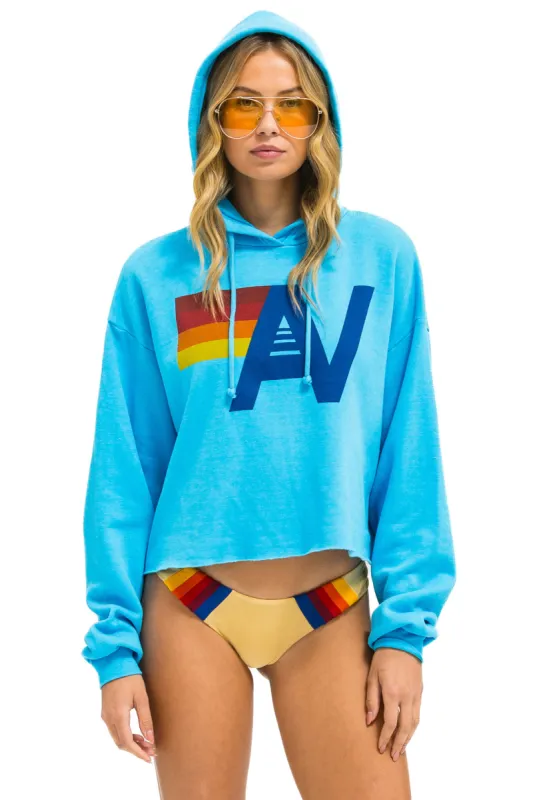 MEMBER EXCLUSIVE: LOGO CROPPED PULLOVER RELAXED HOODIE - NEON BLUE sold by Aviator Nation