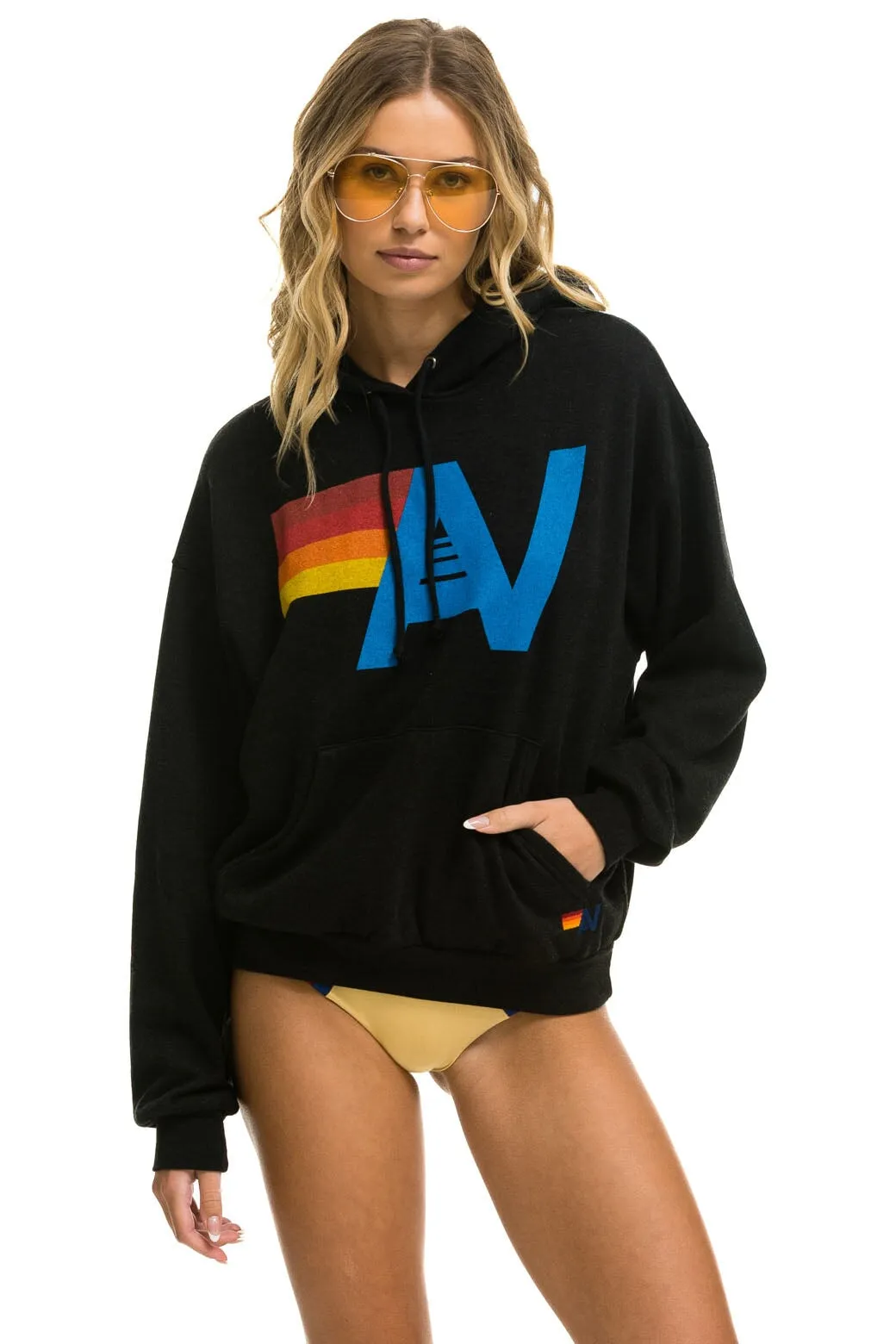 MEMBER EXCLUSIVE: LOGO PULLOVER RELAXED HOODIE - BLACK sold by Aviator Nation