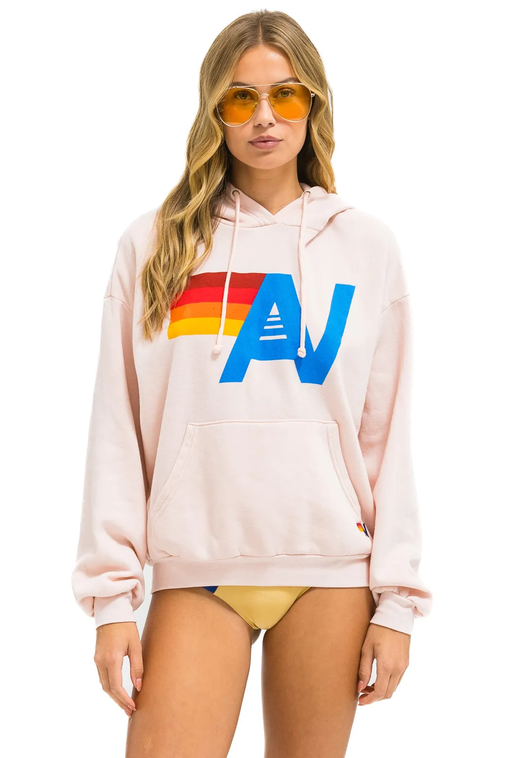 MEMBER EXCLUSIVE: LOGO PULLOVER RELAXED HOODIE - LIGHT PINK sold by Aviator Nation
