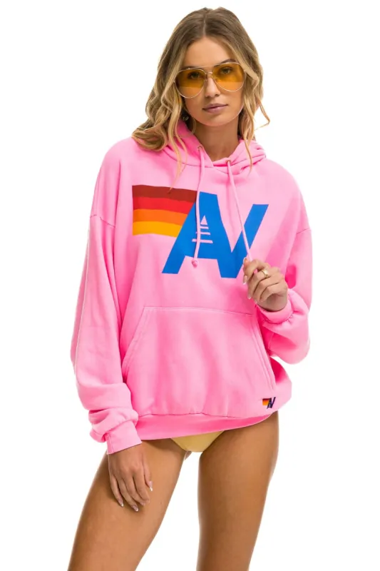 MEMBER EXCLUSIVE: LOGO PULLOVER RELAXED HOODIE - NEON PINK sold by Aviator Nation