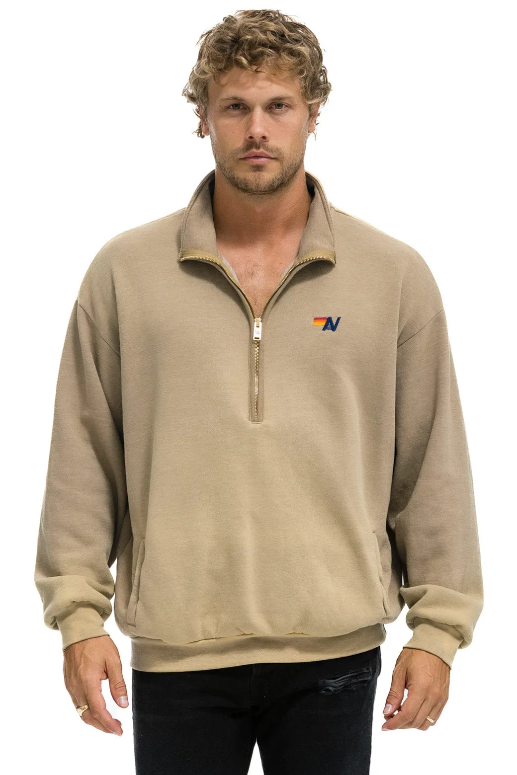 ESSENTIAL HALF ZIP RELAXED SWEATSHIRT - FADED TAN sold by Aviator Nation product image thumbnail 2