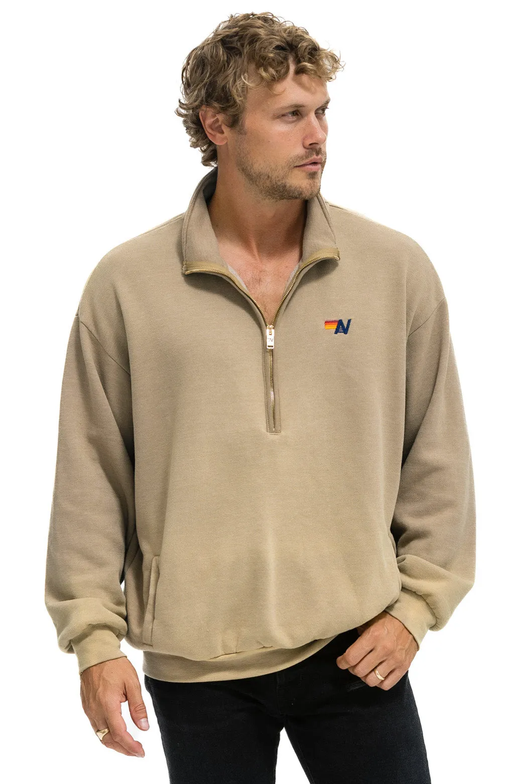 ESSENTIAL HALF ZIP RELAXED SWEATSHIRT - FADED TAN sold by Aviator Nation product image thumbnail 4